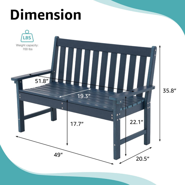HDPE Outdoor Garden Bench – 2-Person Patio Seat with Faux Wood Grain