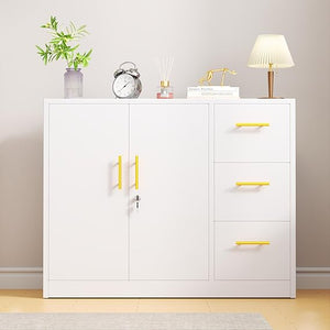 3-Drawer Lockable Metal File Cabinet with Wheels