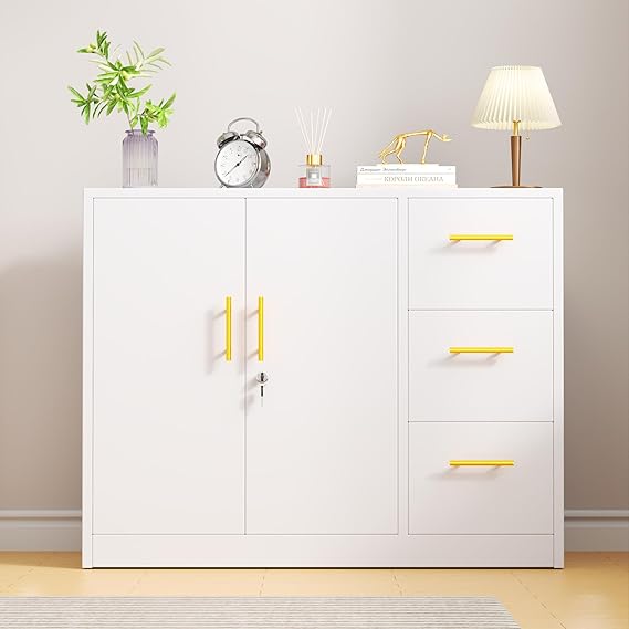 3-Drawer Lockable Metal File Cabinet with Wheels