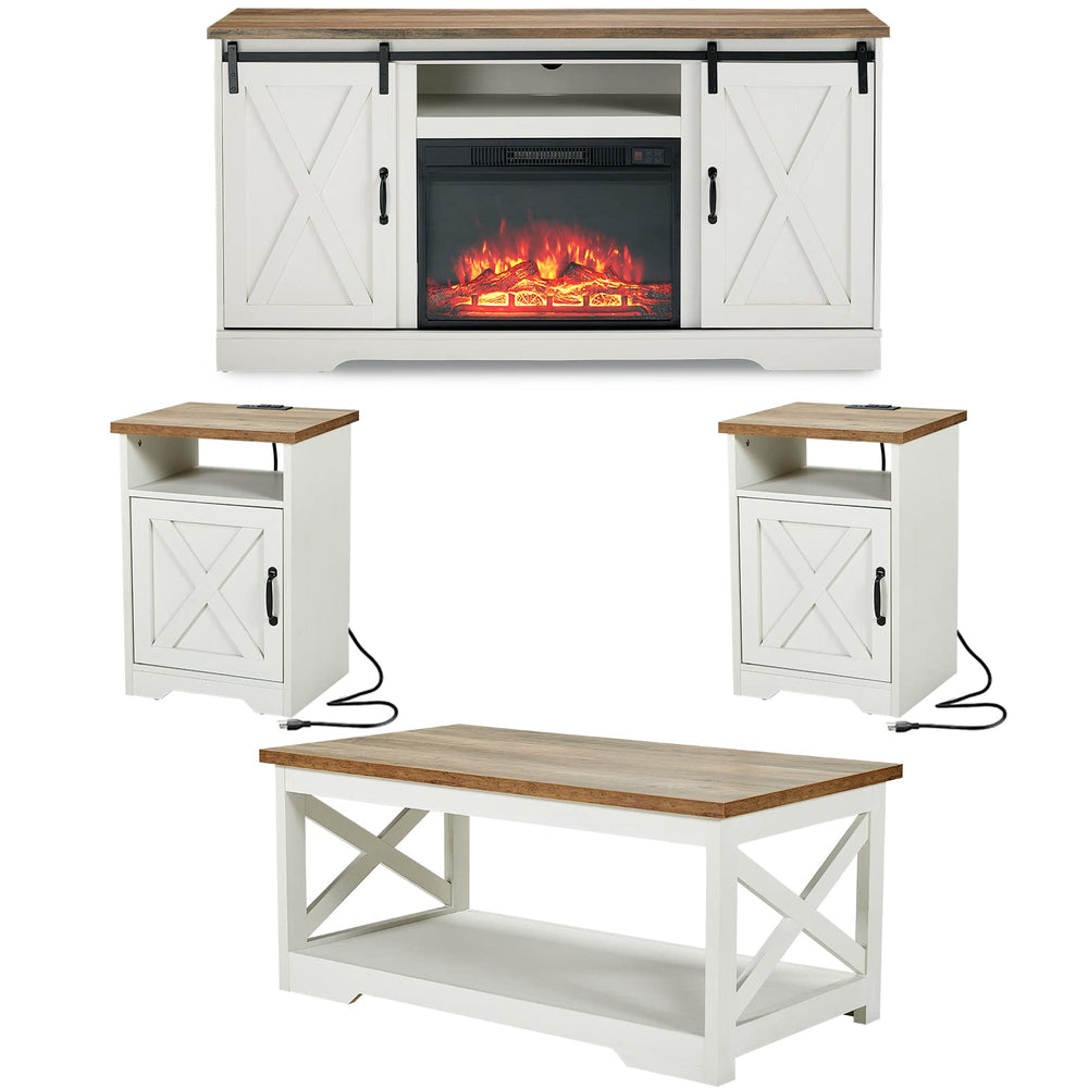 5-Piece Farmhouse Living Room Set with Electric Fireplace TV Stand