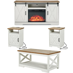 5-Piece Farmhouse Living Room Set with Electric Fireplace TV Stand