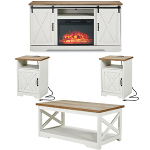 5-Piece Farmhouse Living Room Set with Electric Fireplace TV Stand