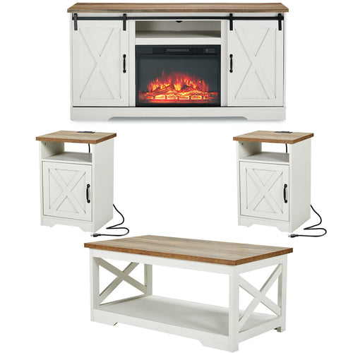 5-Piece Farmhouse Living Room Set with Electric Fireplace TV Stand