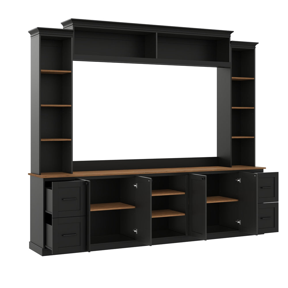 4-in-1 Wall Unit Entertainment Center with Bookshelf