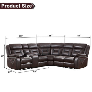 L-Shaped Faux Leather Reclining Sectional Sofa with Console & Storage
