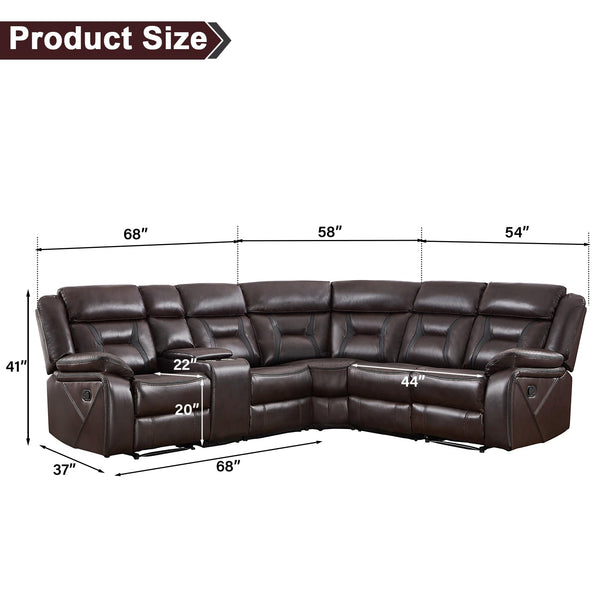 L-Shaped Faux Leather Reclining Sectional Sofa with Console & Storage