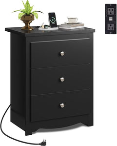3-Drawer Nightstand with Charging Station & USB Ports