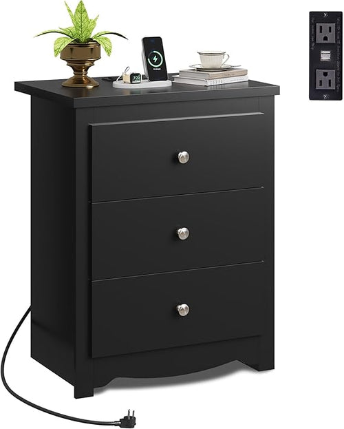 3-Drawer Nightstand with Charging Station & USB Ports