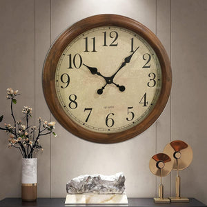 24-Inch Wood Silent Wall Clock – Large Decorative Non-Ticking Battery Operated