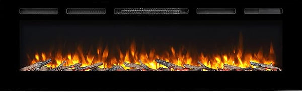 Recessed Electric Fireplace with Log Set & Crystal
