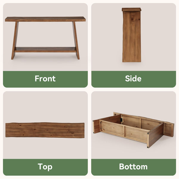 62.99" Solid Wood Console Table with 2-Tier Storage Shelf
