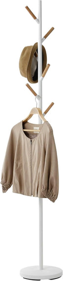Freestanding Coat Rack with Wooden Hooks – Steel Stand for Entryway
