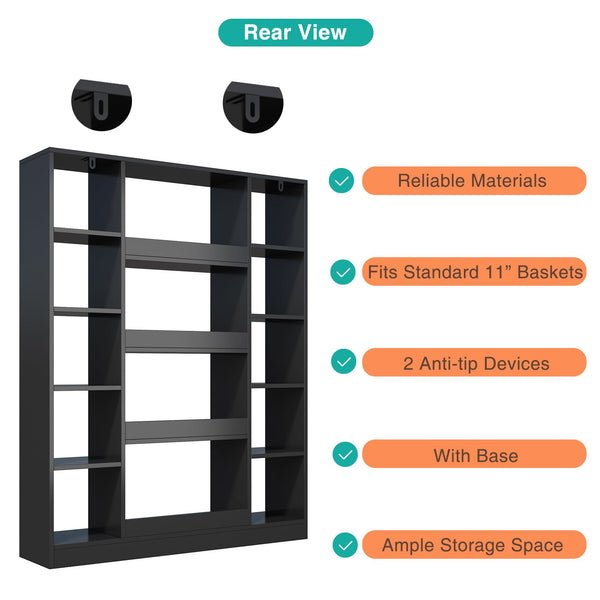Cube Storage Bookcase with Base, 10 Cubes & 4 Shelves, Black