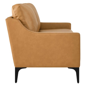 Mid-Century Modern Top-Grain Leather Loveseat – Tan