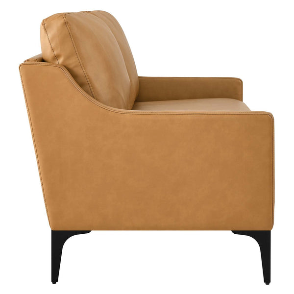 Mid-Century Modern Top-Grain Leather Loveseat – Tan