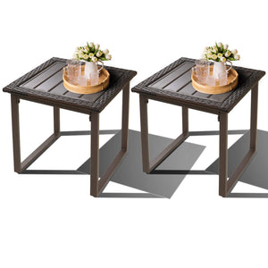 Square Wicker Outdoor Side Table Set of 2 – Rattan Patio End Tables