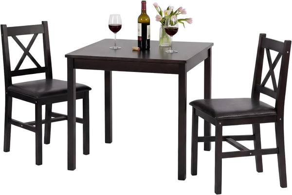 5-Piece Solid Pine Wood Dining Table Set with Upholstered Chairs