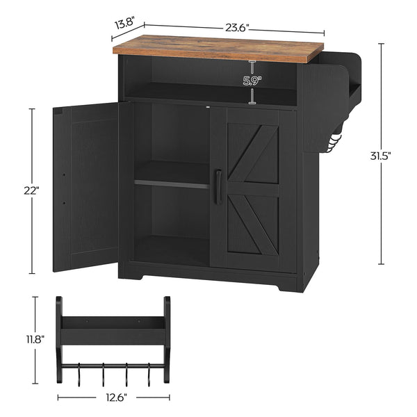 Coffee Bar Cabinet with Floating Shelf & Hooks