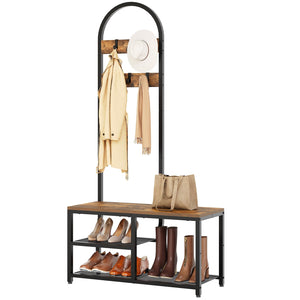 Hall Tree with Bench, Coat Rack & Shoe Storage – Rustic Brown