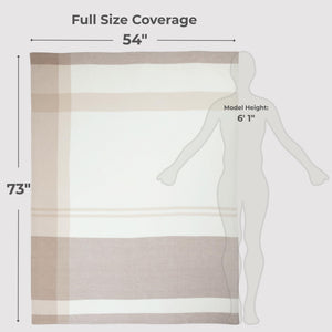 100% Pure Cashmere Throw Blanket — Large Woven Stripe, White Beige Brown