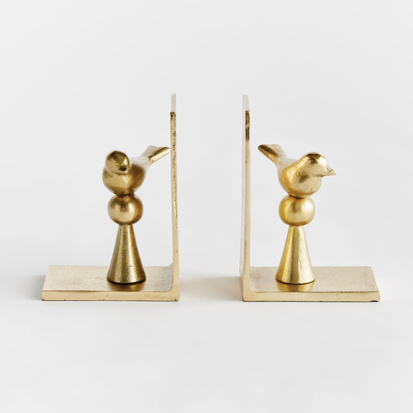 Gold Cast Aluminum Songbird Bookends Set of 2