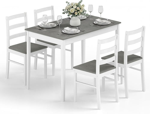7-Piece Farmhouse Dining Table Set with 6 Chairs — Rubber Wood Legs
