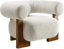 Boucle Accent Armchair with Pillow & Wood Legs