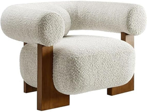 Boucle Accent Armchair with Pillow & Wood Legs