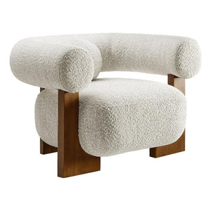 Boucle Accent Armchair with Pillow & Wood Legs