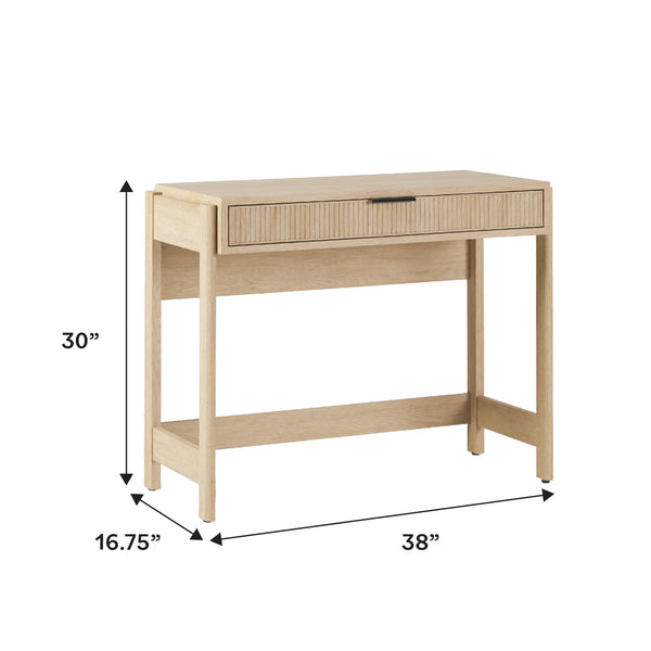 Transitional Writing Desk with Drawer and Reeded Front, 38 Inch
