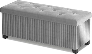 LITZFUR Storage Ottoman Bench, 43 Inch Foldable Ottoman with Legs, Velvet Foot Rest Stool, End of Bed Bench, Storage Chest for Living Room, Bedroom (Beige)
