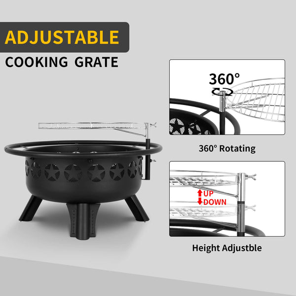 31" 2-in-1 Wood Burning Fire Pit with Swivel Cooking Grate