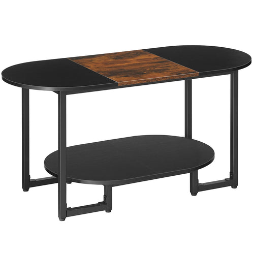 Oval Coffee Table with 2-Tier Open Storage Shelf