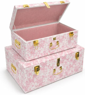 Pink Floral Metal Storage Trunk Set of 2