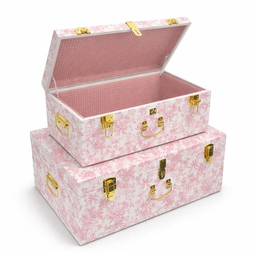 Pink Floral Metal Storage Trunk Set of 2