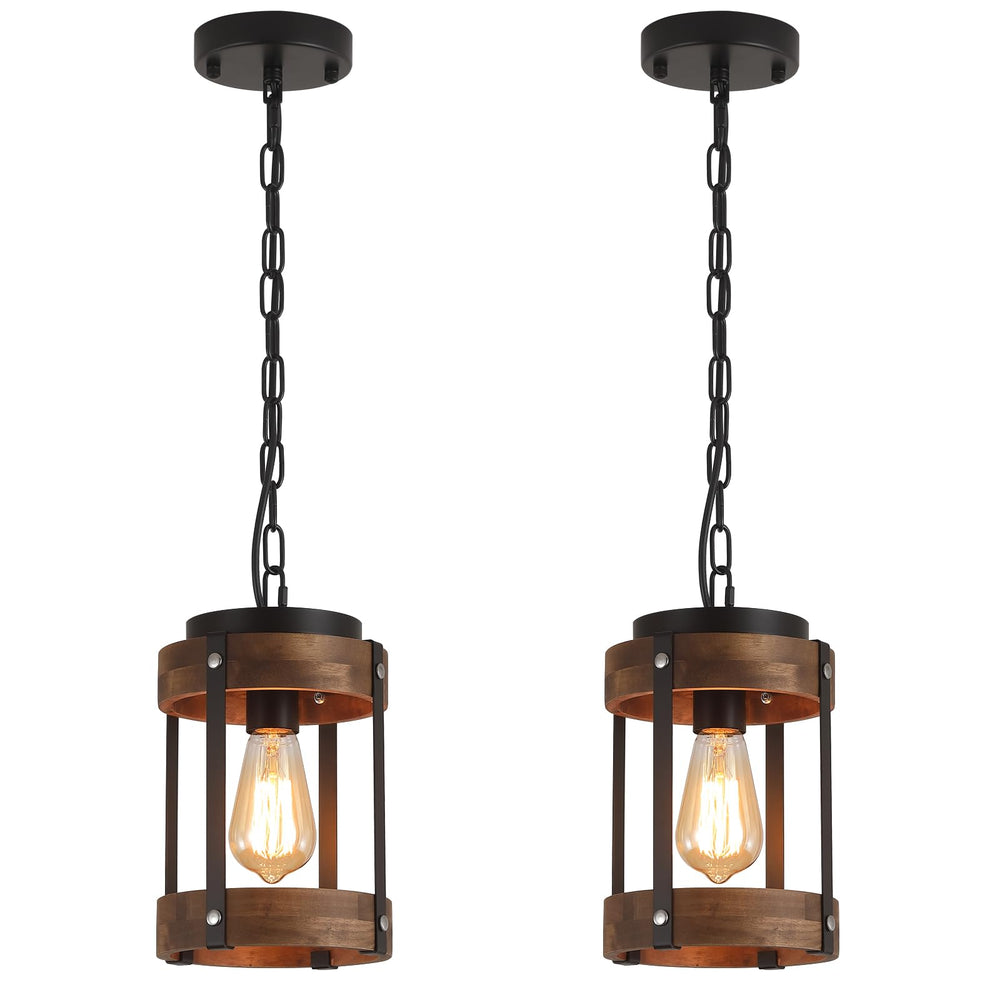 Rustic Farmhouse Wood & Metal Pendant Light Fixture