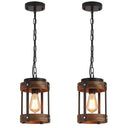 Rustic Farmhouse Wood & Metal Pendant Light Fixture