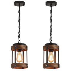 Rustic Farmhouse Wood & Metal Pendant Light Fixture