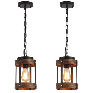 Rustic Farmhouse Wood & Metal Pendant Light Fixture
