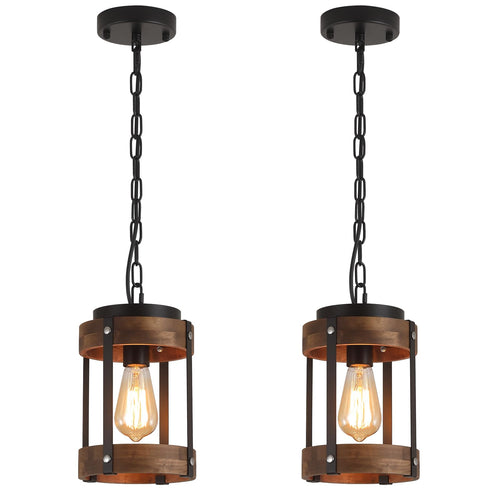 Rustic Farmhouse Wood & Metal Pendant Light Fixture