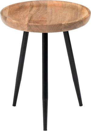 Round Wood Side Table with Metal Legs