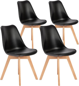 Modern Dining Chairs with Wood Legs & PU Leather Cushion