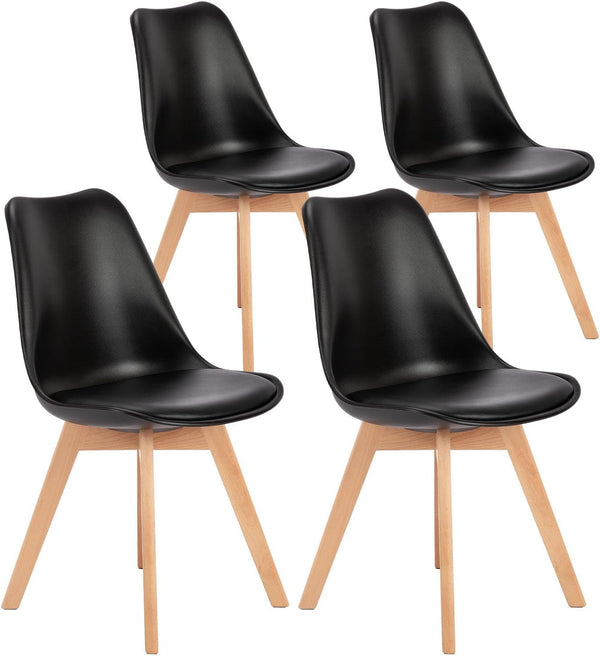 Modern Dining Chairs with Wood Legs & PU Leather Cushion