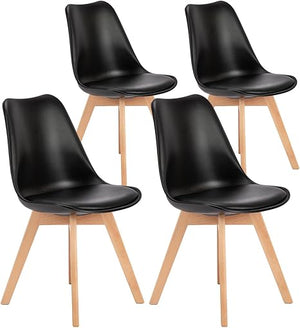 Modern PU Leather Dining Chairs with Wood Legs