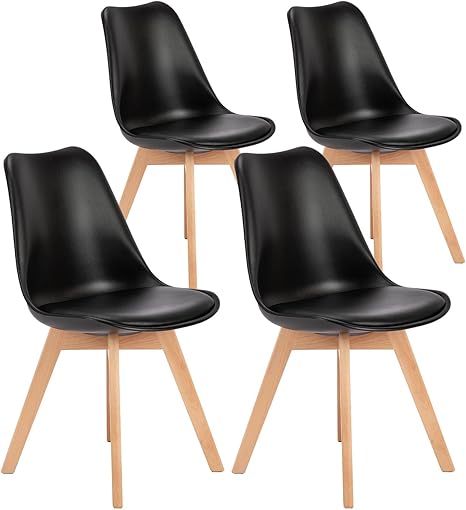 Modern PU Leather Dining Chairs with Wood Legs
