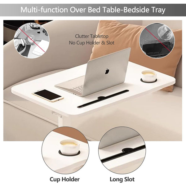 Adjustable Overbed Table with Wheels & Cup Holder