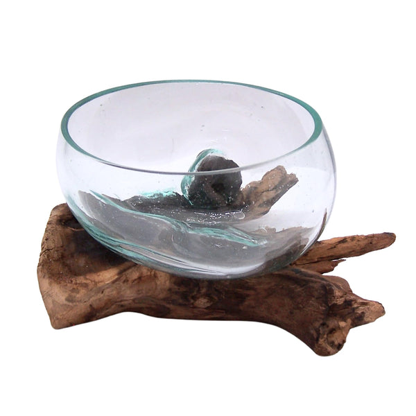 Glass Bowl on Driftwood Figurine – Nautical Coastal Decor