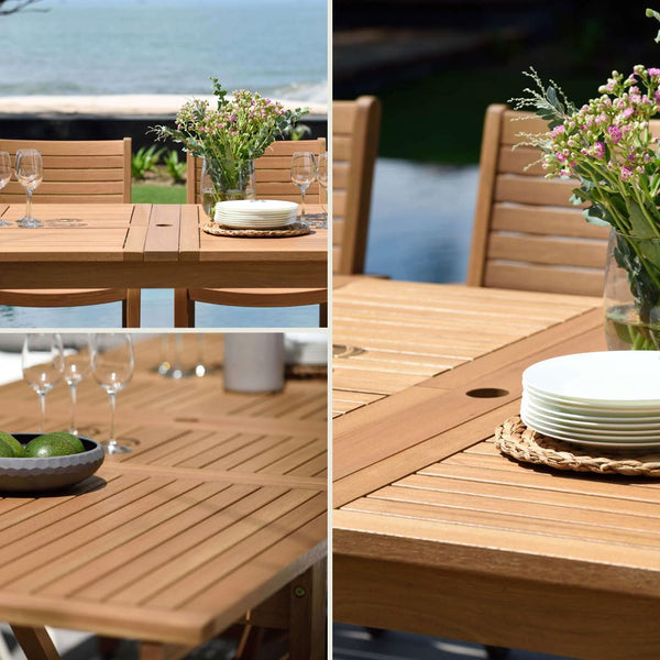 Eucalyptus Wood Extendable Patio Dining Set – Teak Finish, Indoor & Outdoor