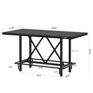 63-Inch Industrial Counter Height Bar Table with Metal Footrest