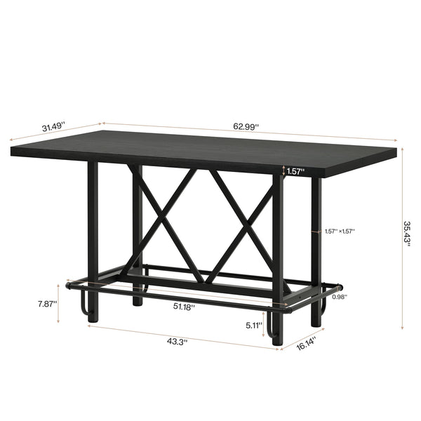 63-Inch Industrial Counter Height Bar Table with Metal Footrest